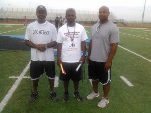 PROVEN LEADERS --- Among the reasons Texas SWAG Track And Field has been a success is because its coaches boast a wealth of experiences. (From left to right): Ricky Madison, Texas SWAG founder William Henderson, and Isaac Bell. (Not pictured): Trey Bates, Bob Bell, Tommy Cauley, Tommy Hamilton, Renwick Ridgeway, John Stewart